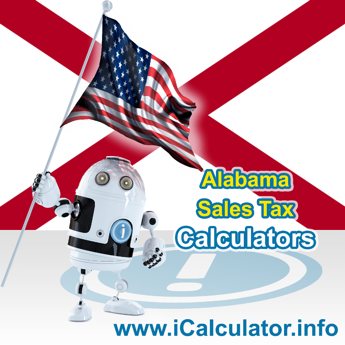 Alabama Sales Tax Comparison Calculator: This image illustrates a calculator robot comparing sales tax in Alabama manually using the Alabama Sales Tax Formula. You can use this information to compare Sales Tax manually or use the Alabama Sales Tax Comparison Calculator to calculate and compare Alabama sales tax online.