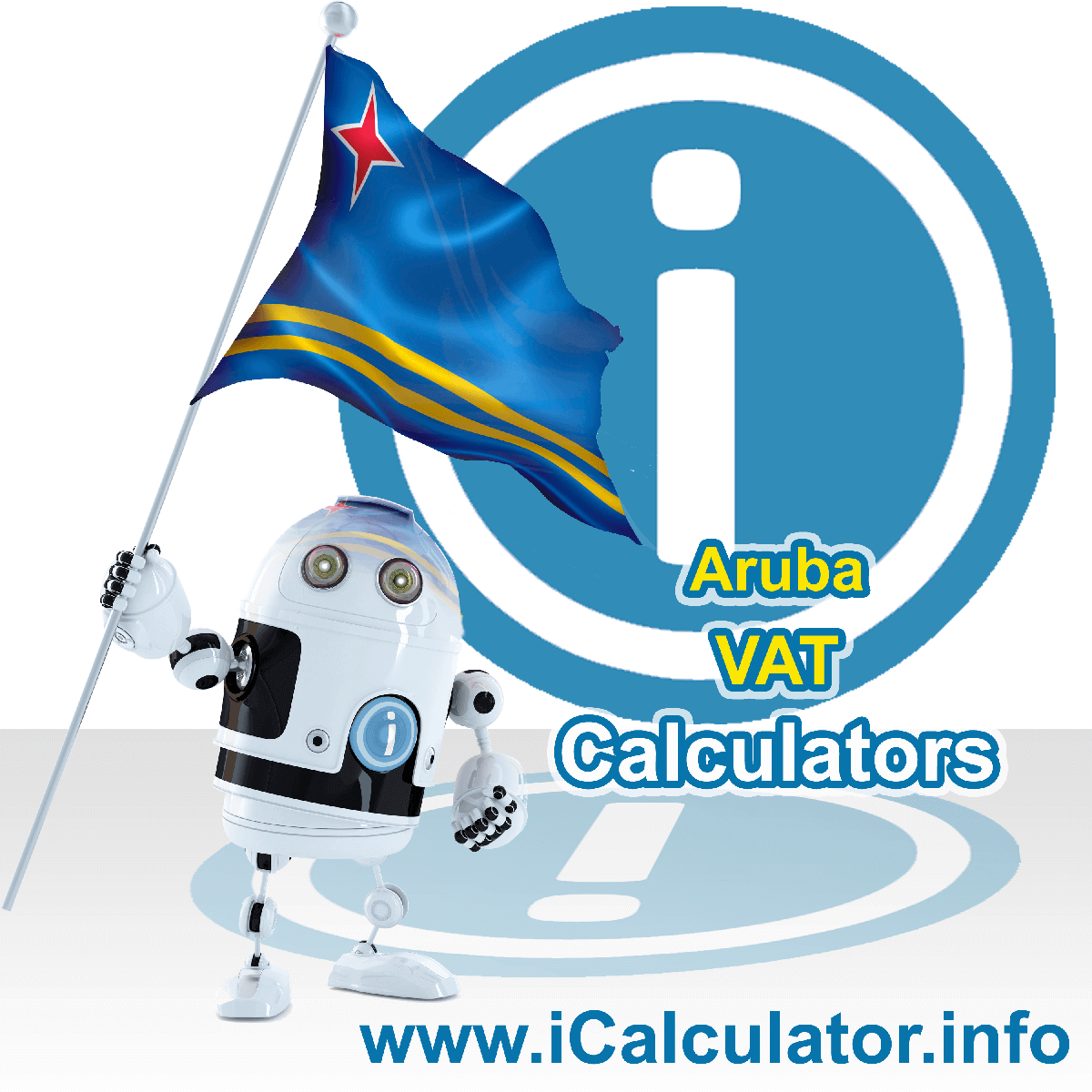 Aruba VAT Calculator. This image shows the Aruba flag and information relating to the VAT formula used for calculating Value Added Tax in Aruba using the Aruba VAT Calculator in 2023
