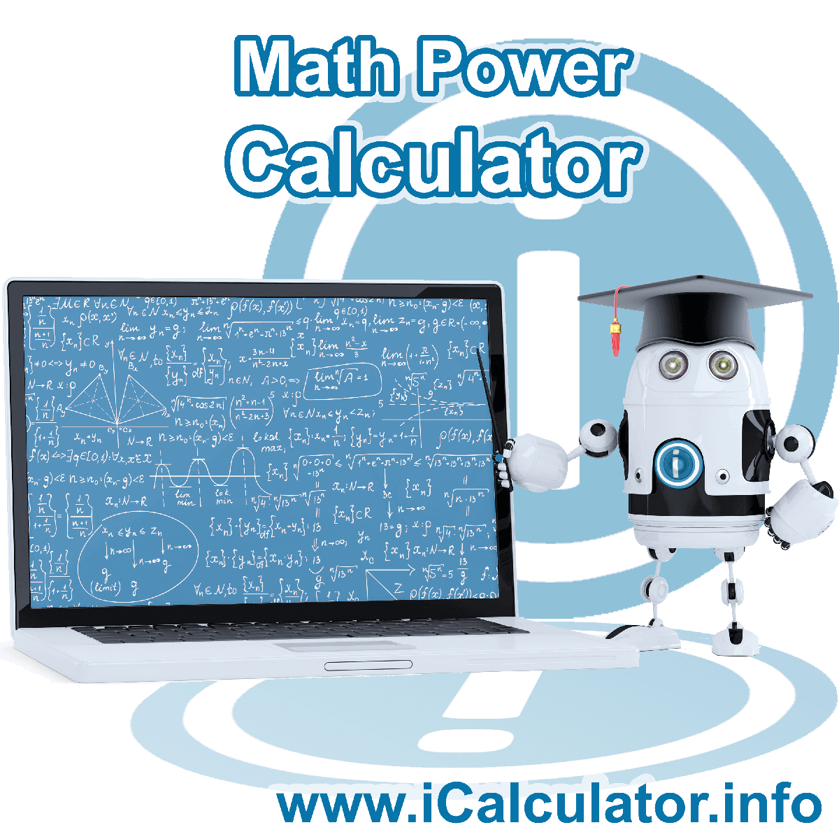Mathematics Power Calculator. This image shows Math Power formula with associated calculations used by the Math Power Calculator