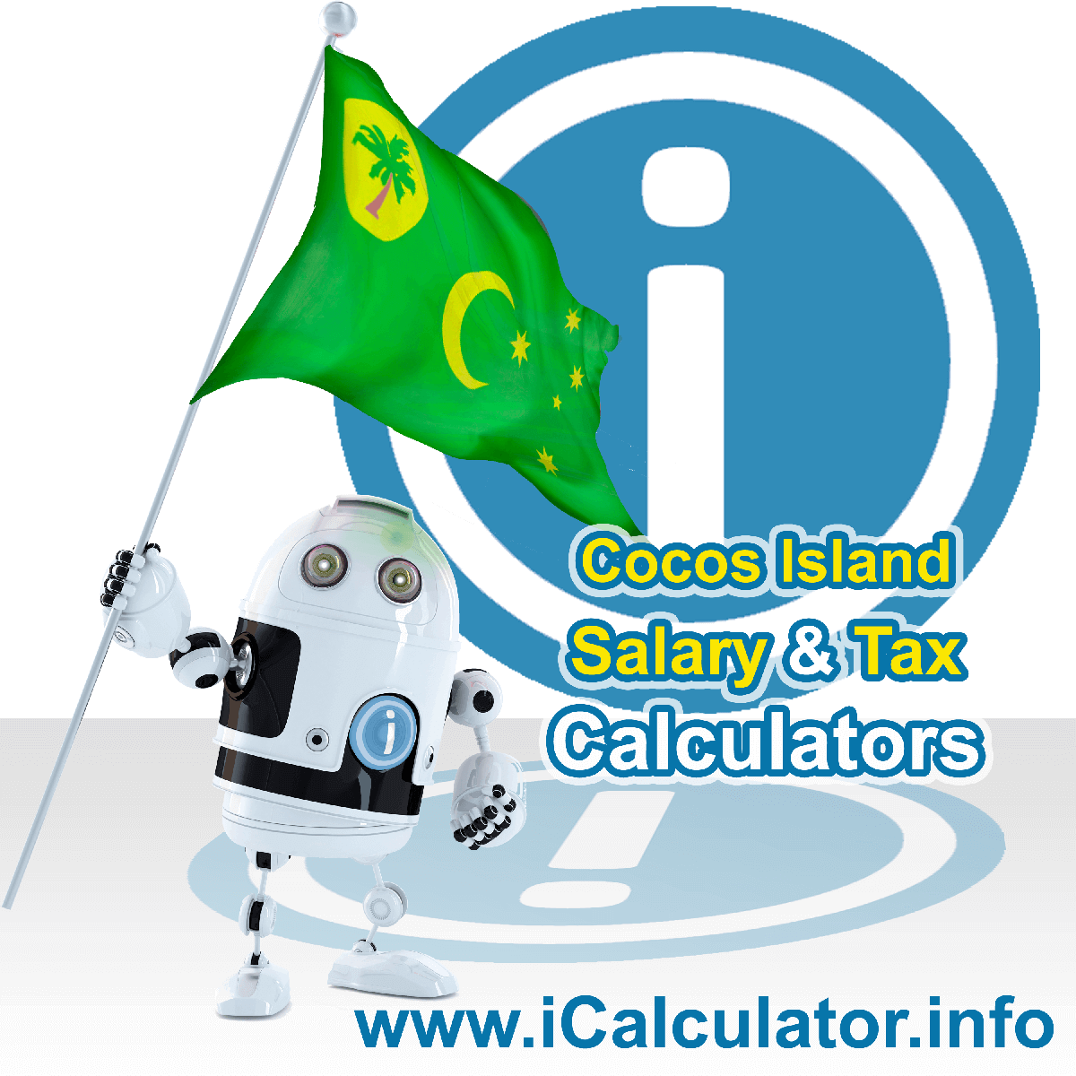Cocos Islands Wage Calculator. This image shows the Cocos Islands flag and information relating to the tax formula for the Cocos Islands Tax Calculator
