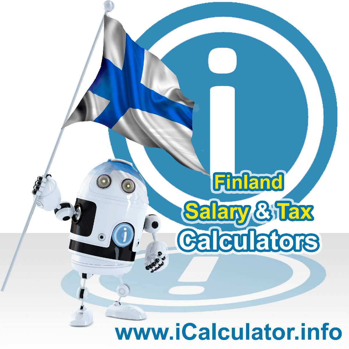 Finland Wage Calculator. This image shows the Finland flag and information relating to the tax formula for the Finland Tax Calculator