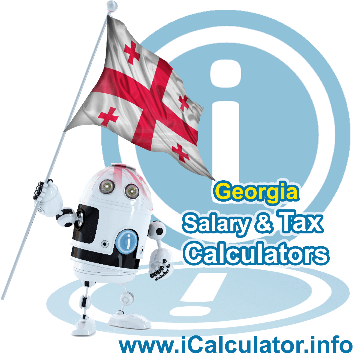Georgia Salary Calculator. This image shows the Georgiaese flag and information relating to the tax formula for the Georgia Tax Calculator