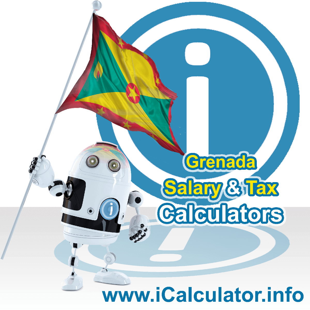 Grenada Salary Calculator. This image shows the Grenadaese flag and information relating to the tax formula for the Grenada Tax Calculator