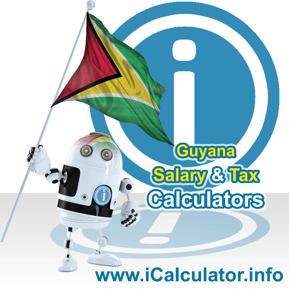 Guyana Tax Calculator. This image shows the Guyana flag and information relating to the tax formula for the Guyana Salary Calculator