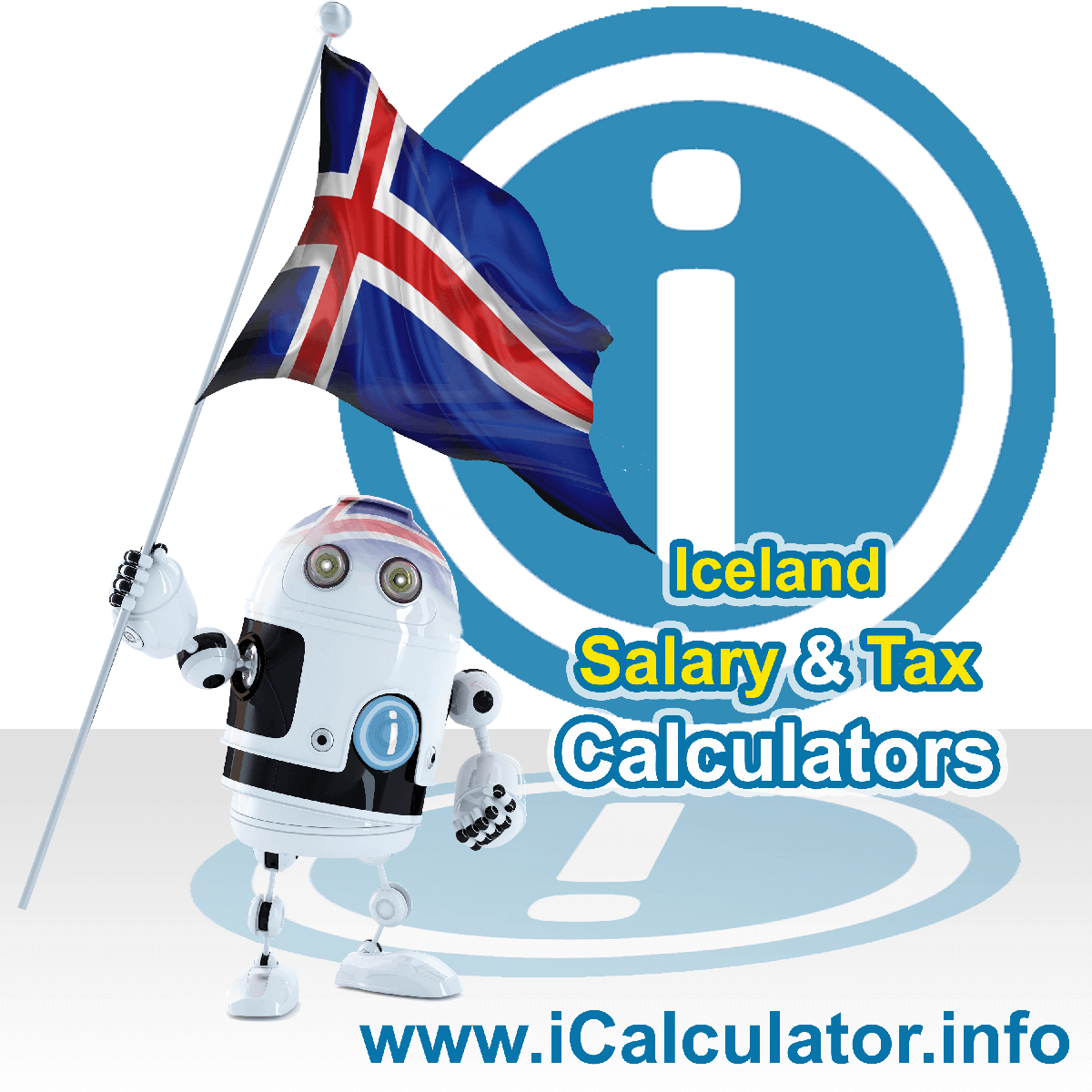 Iceland Salary Calculator. This image shows the Icelandese flag and information relating to the tax formula for the Iceland Tax Calculator
