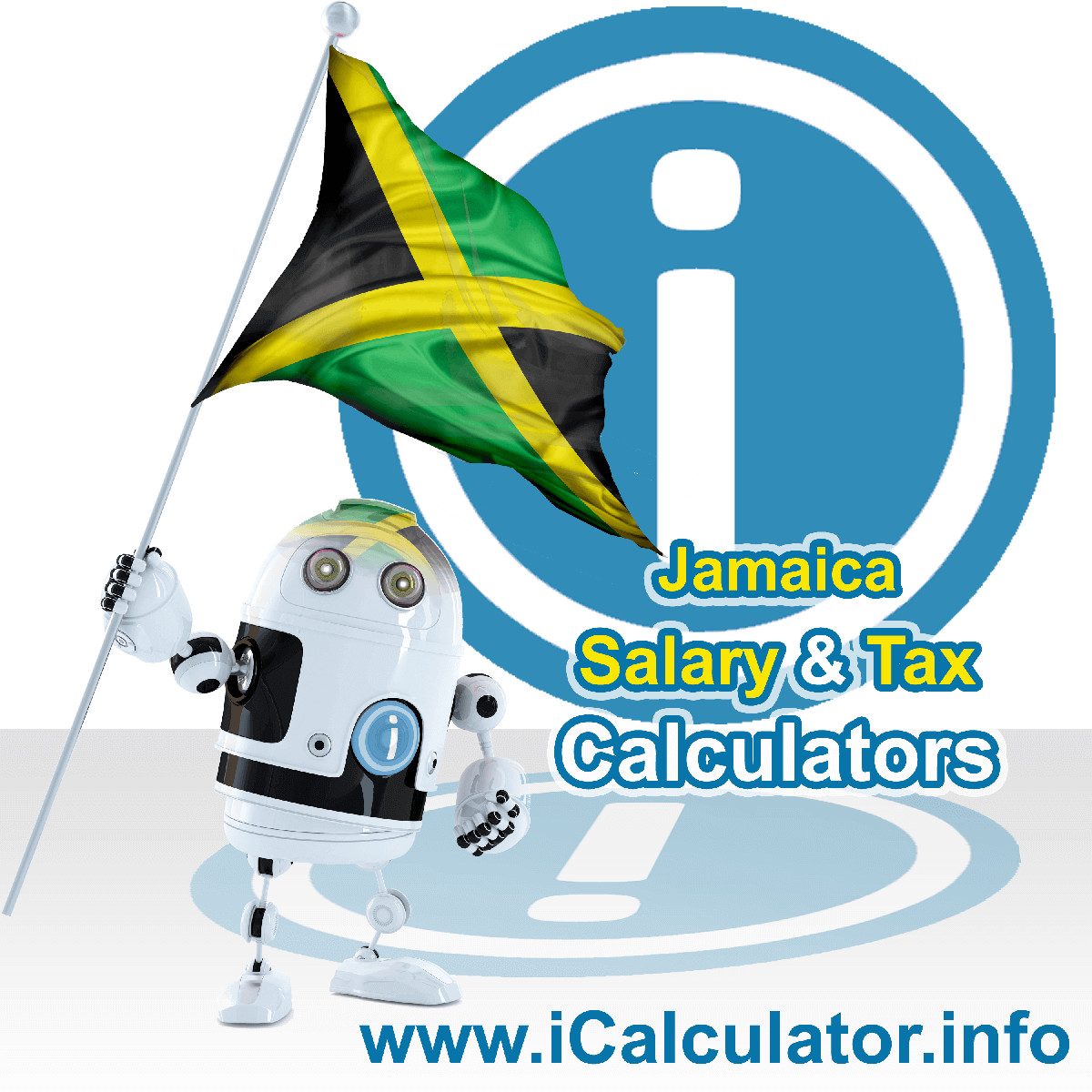 Jamaica Wage Calculator. This image shows the Jamaica flag and information relating to the tax formula for the Jamaica Tax Calculator
