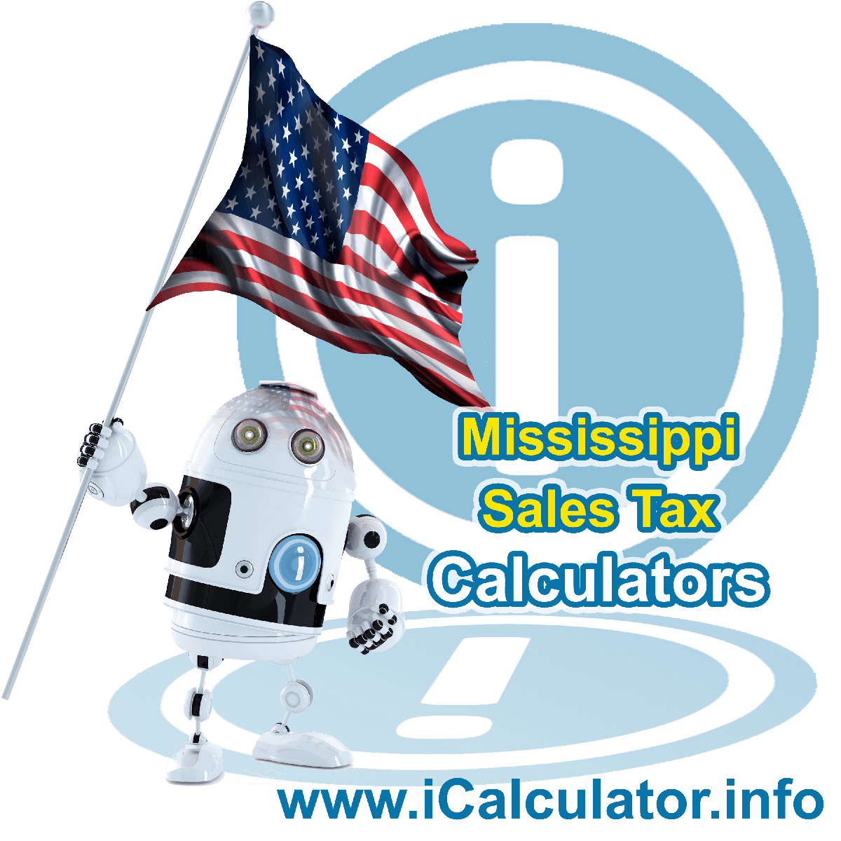 Mississippi Sales Tax Comparison Calculator: This image illustrates a calculator robot comparing sales tax in Mississippi manually using the Mississippi Sales Tax Formula. You can use this information to compare Sales Tax manually or use the Mississippi Sales Tax Comparison Calculator to calculate and compare Mississippi sales tax online.