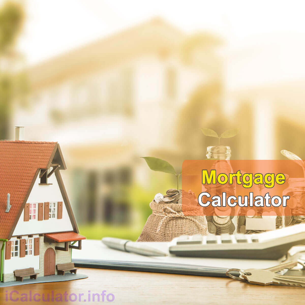 Mortgage Calculators. This image shows a new homebuyers considering the costs of a new mortgage and monthly mortgage repayment using the mortgage calculators provided by iCalculator. 