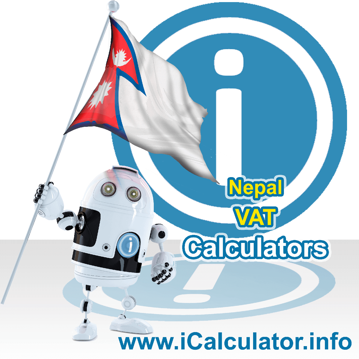 Nepal VAT Calculator. This image shows the Nepal flag and information relating to the VAT formula used for calculating Value Added Tax in Nepal using the Nepal VAT Calculator in 2079