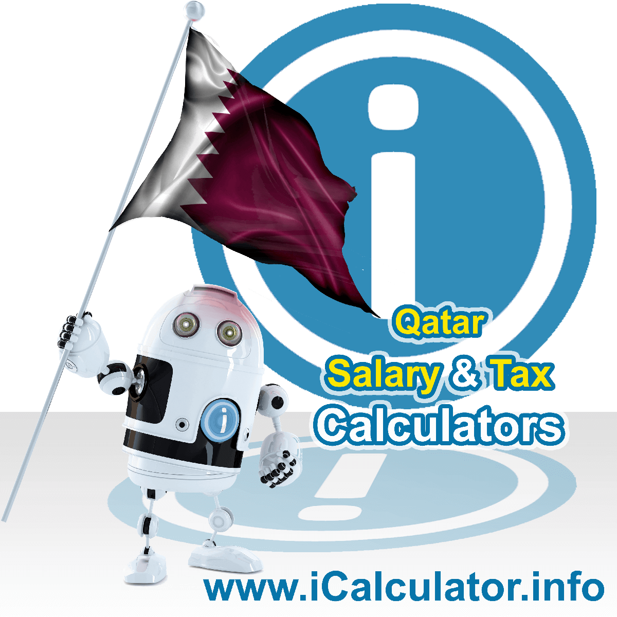 Qatar Wage Calculator. This image shows the Qatar flag and information relating to the tax formula for the Qatar Tax Calculator