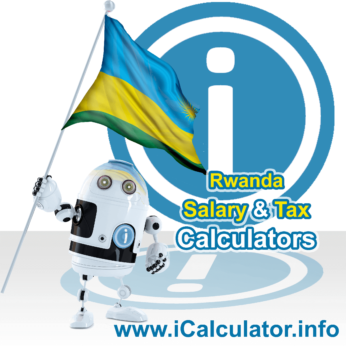 Rwanda Tax Calculator. This image shows the Rwanda flag and information relating to the tax formula for the Rwanda Salary Calculator