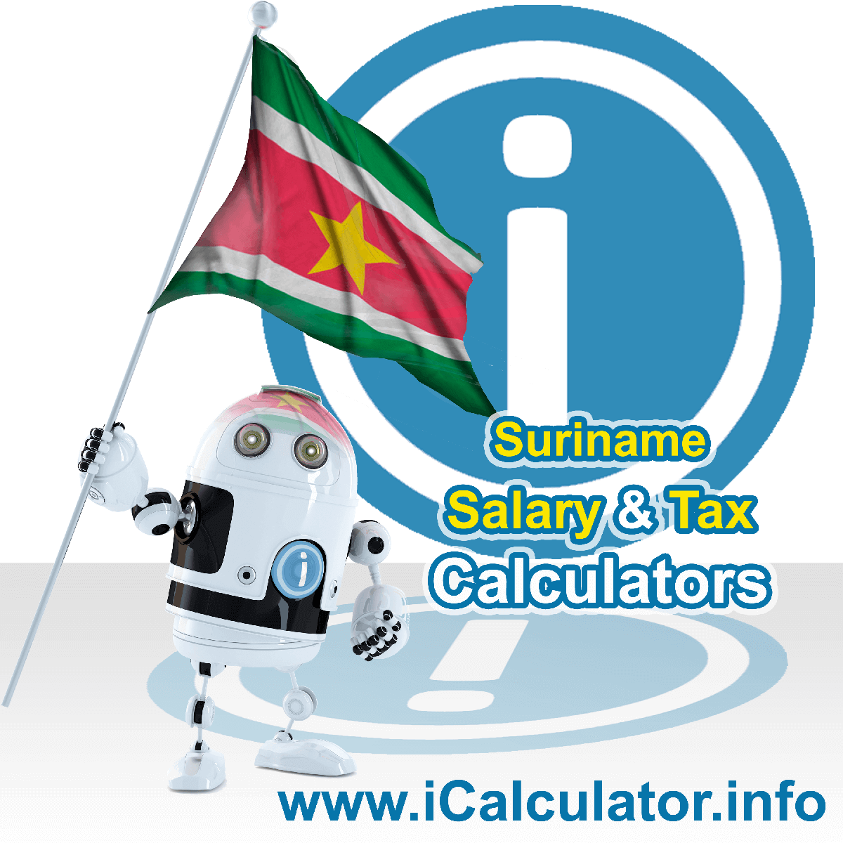Suriname Wage Calculator. This image shows the Suriname flag and information relating to the tax formula for the Suriname Tax Calculator