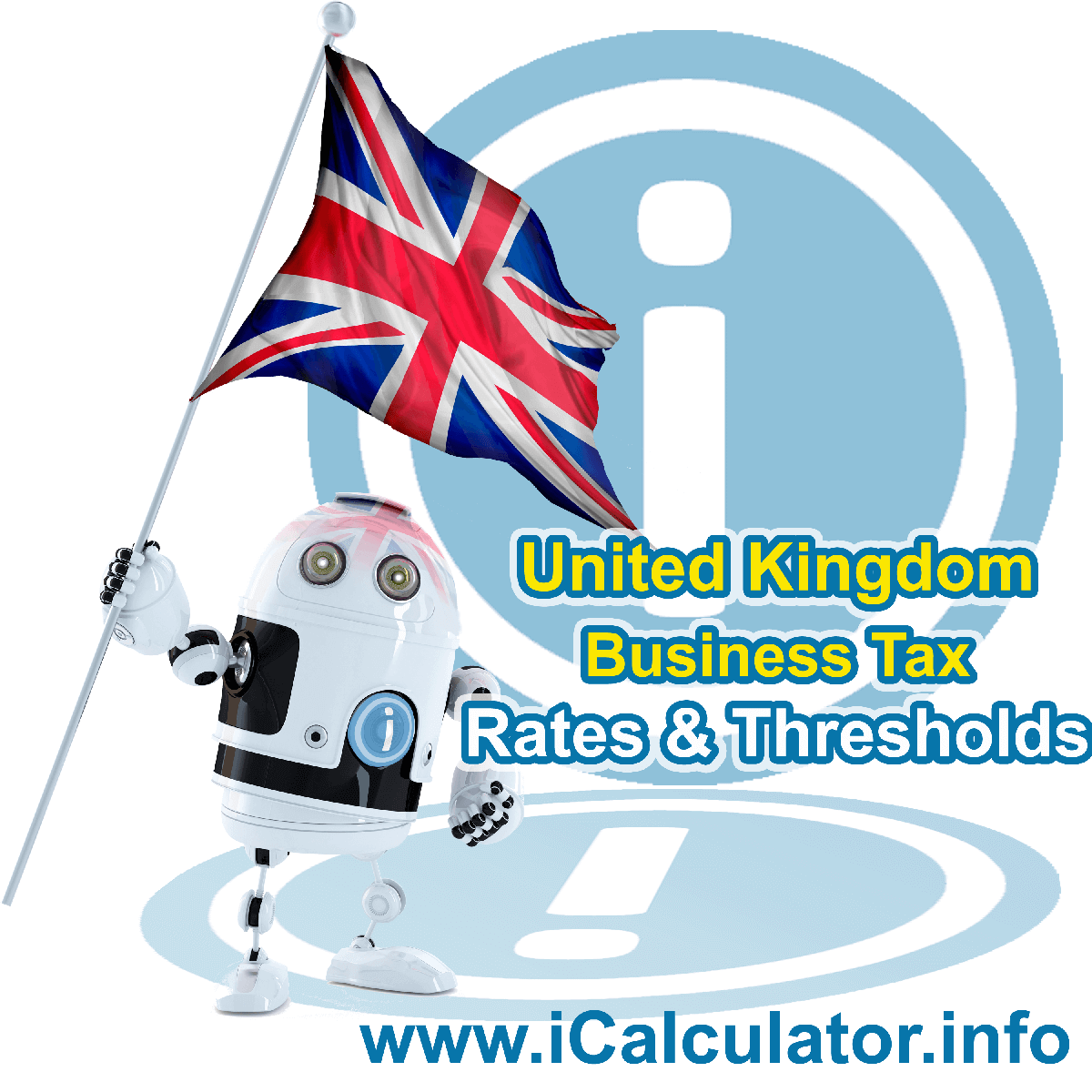 United Kingdom Corporation Tax Rates in 2022. This image shows the United Kingdom flag and information relating to the corporation tax formula for the United Kingdom Corporation Tax Calculator in 2022