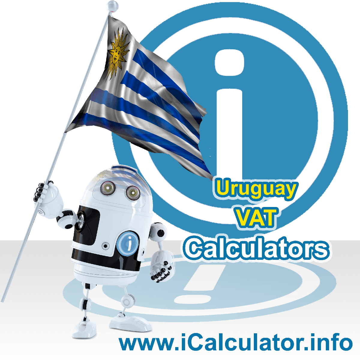 Uruguay VAT Calculator. This image shows the Uruguay flag and information relating to the VAT formula used for calculating Value Added Tax in Uruguay using the Uruguay VAT Calculator in 2024
